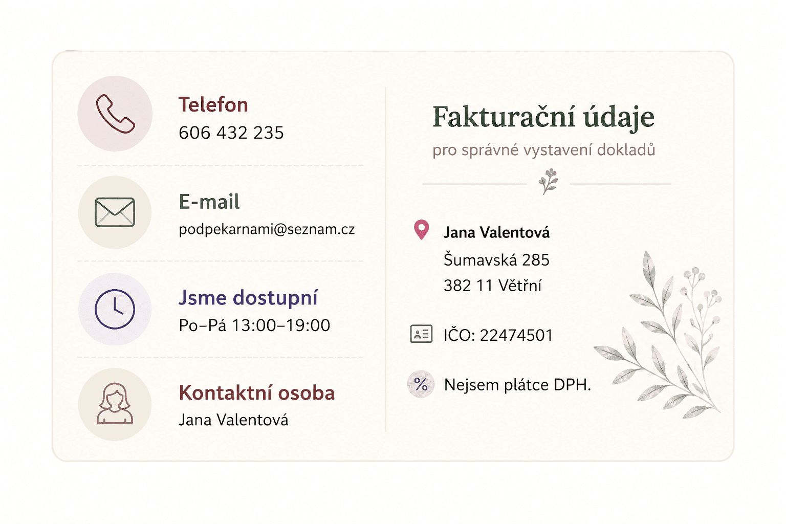 info box Fakturační údaje a kontakty